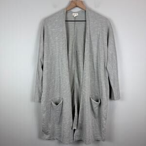 Anthropologie Donni Cardigan Women OS Gray Striped Knit Open Front Duster Casual